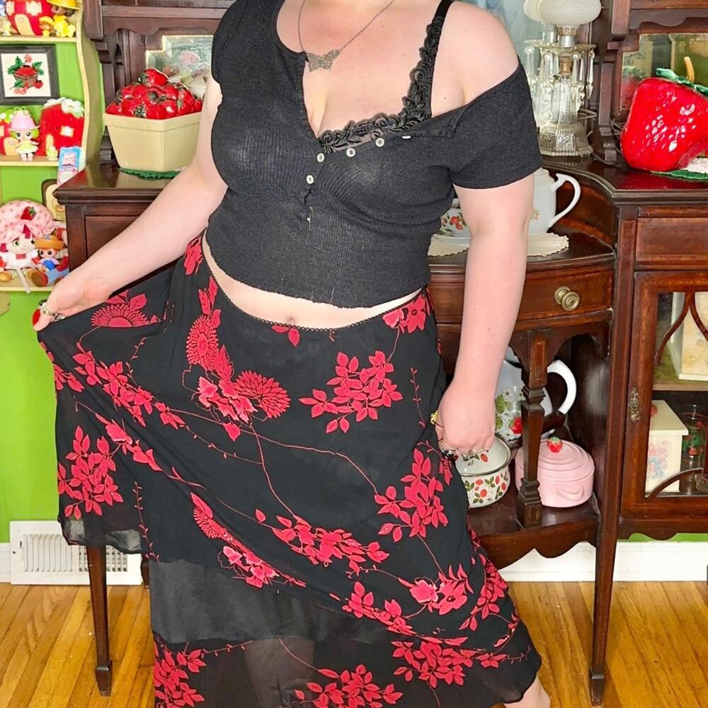 Vintage y2k plus size whimsigoth mesh layered witchy romantic maxi skirt!